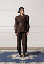 marie-twist-sleeve-tailored-blazer-with-belt-brown