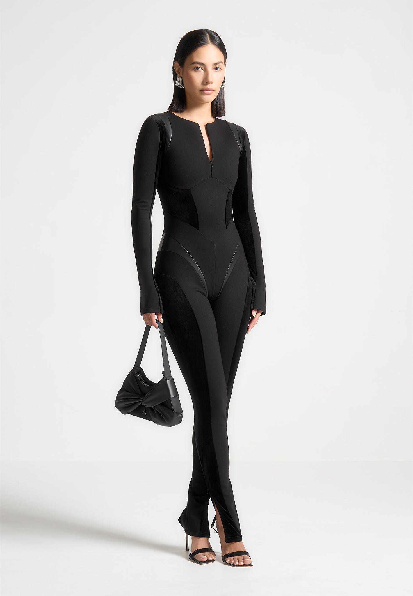 leather-and-bandage-contour-jumpsuit-black