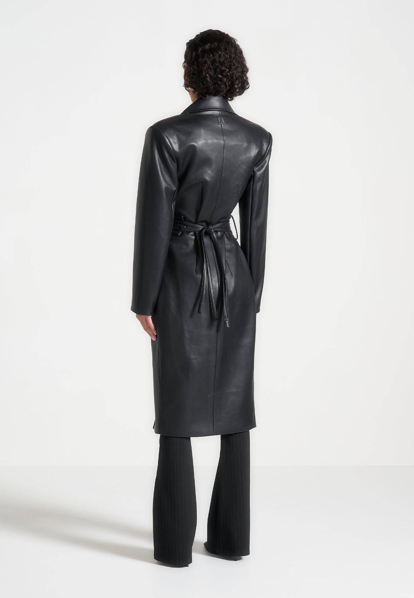 Malya - Leather Asymmetric Belted Coat - Black
