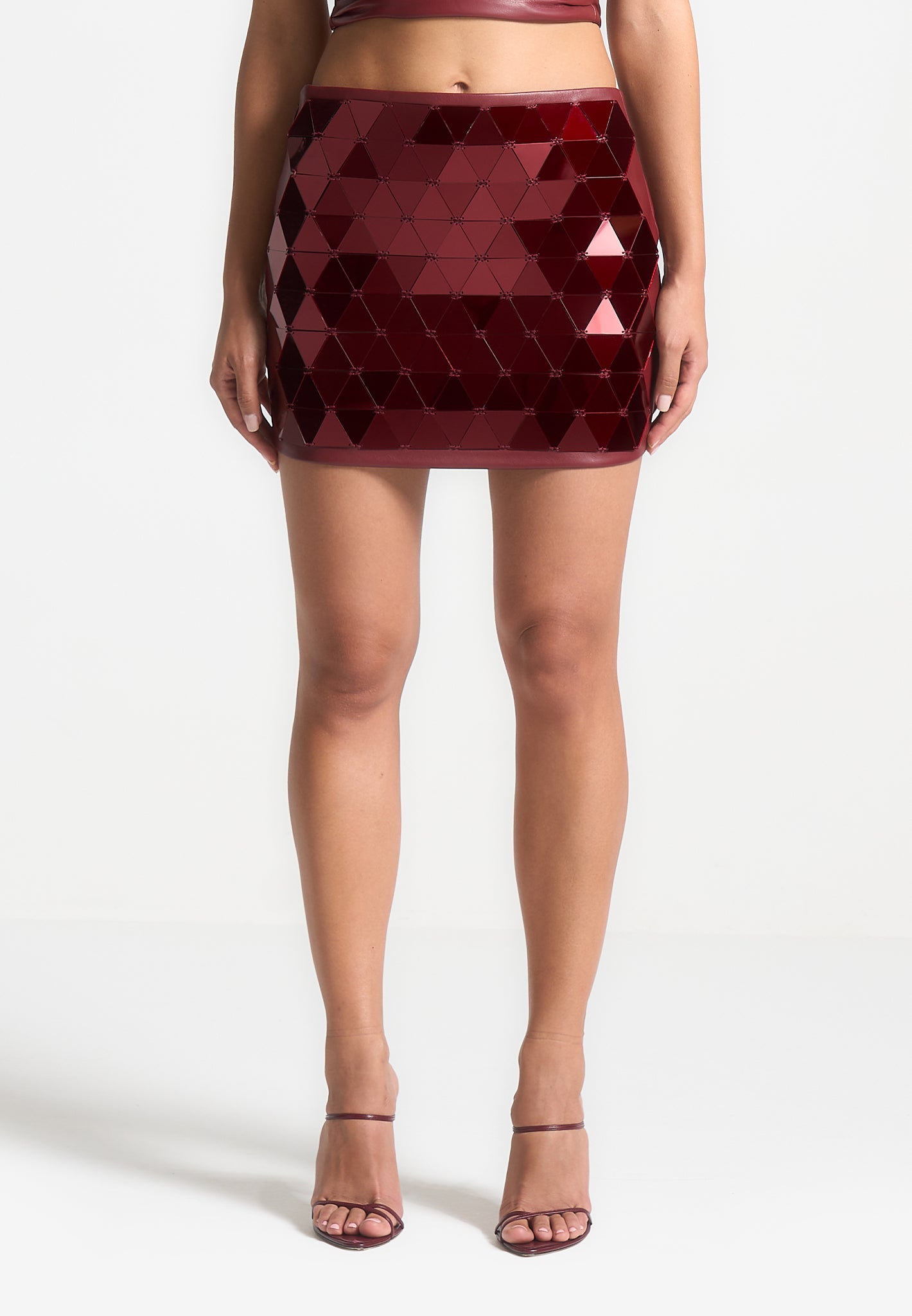 vegan-leather-mirrored-mini-skirt-wine-red