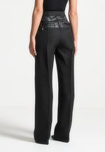 Blanche - Leather Panel Tailored Trousers - Black