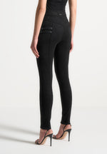Suede Buckle Detail Leggings - Black
