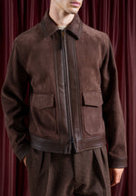 Suede & Pebbled Leather Jacket - Brown