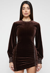 Velour Mini Dress - Brown