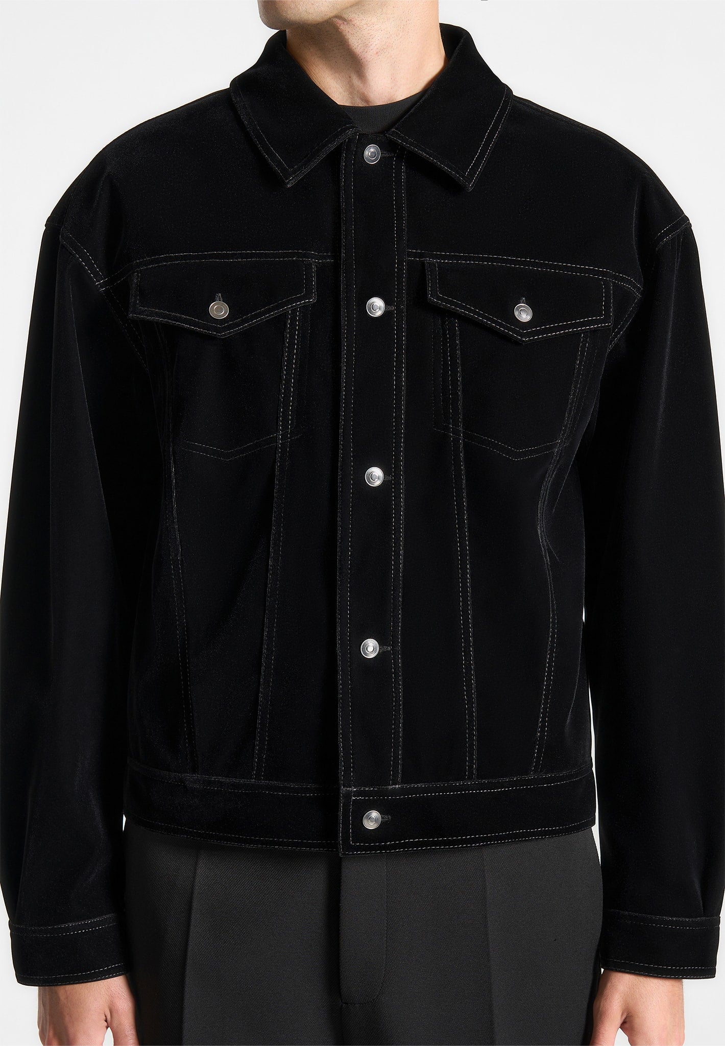 velvet-contrast-stitch-trucker-jacket-black