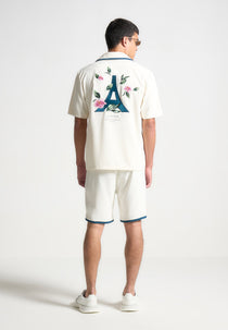 Owen - Velvet Eiffel Bowling Shirt - Cream/Blue