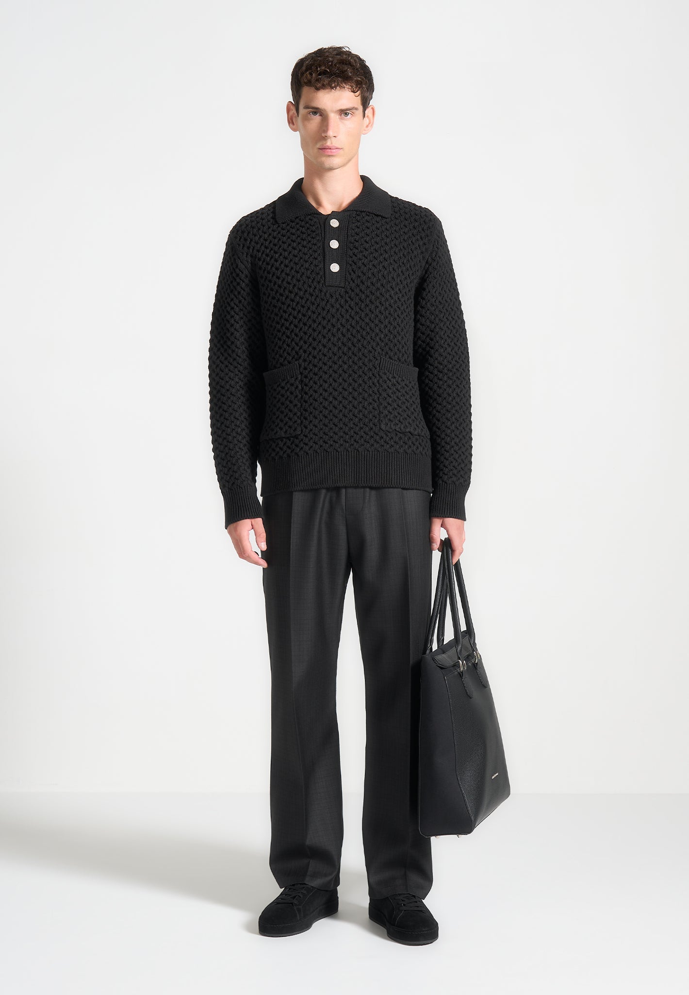 waffle-knit-polo-jumper-black