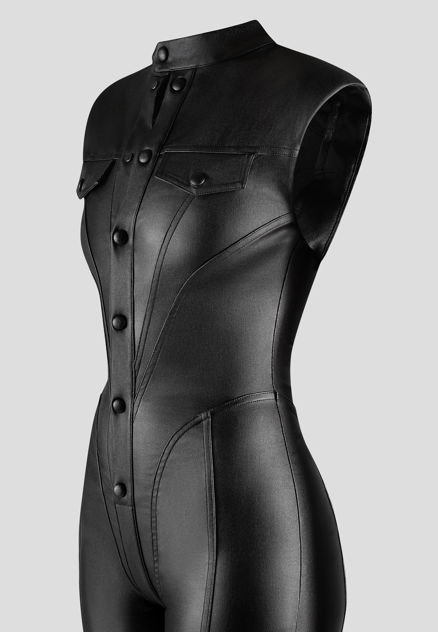 Annette - Wax Coated Denim Jumpsuit - Black
