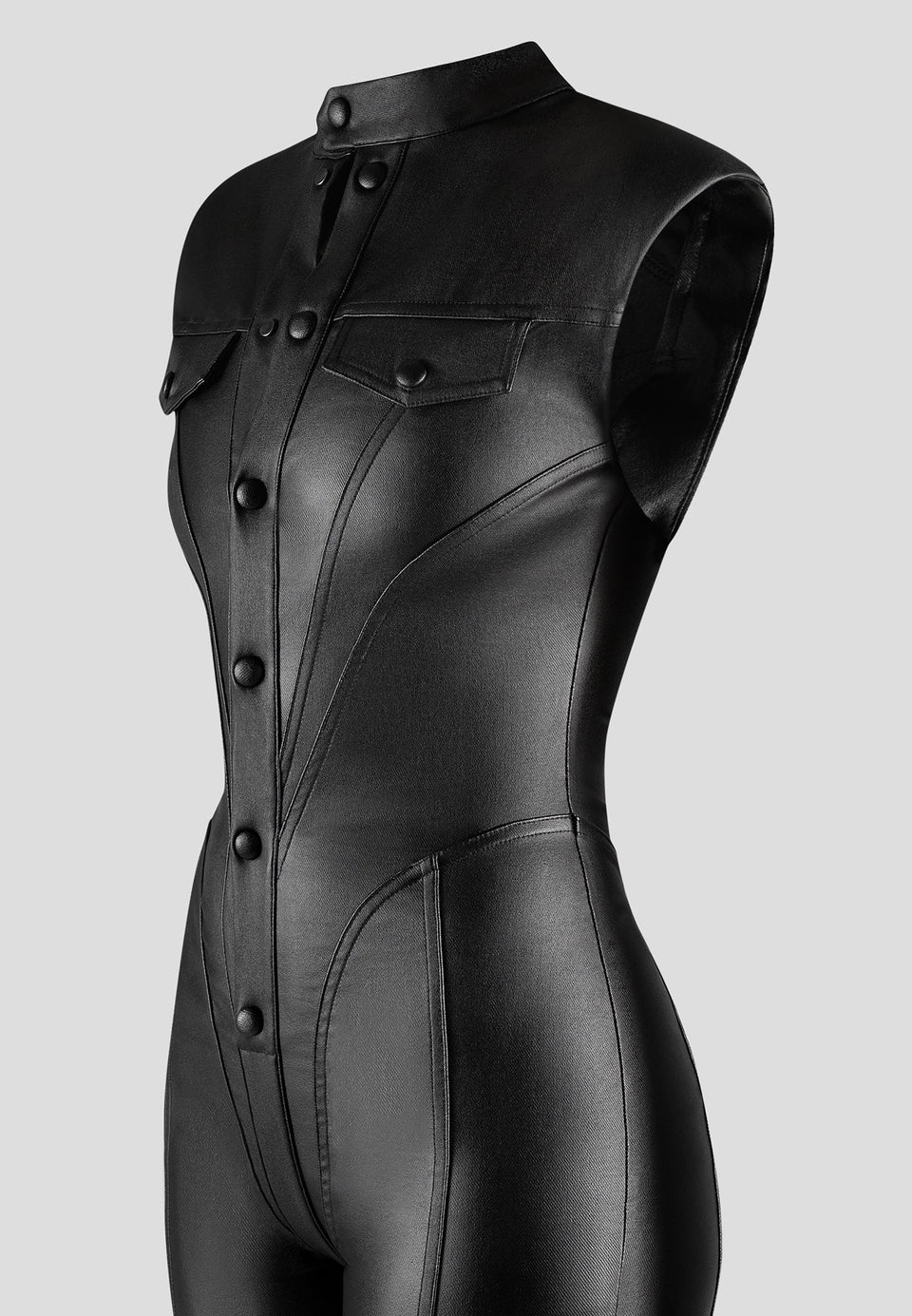 Annette - Wax Coated Denim Jumpsuit - Black