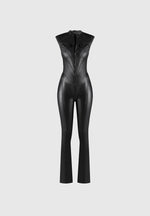 Annette - Wax Coated Denim Jumpsuit - Black