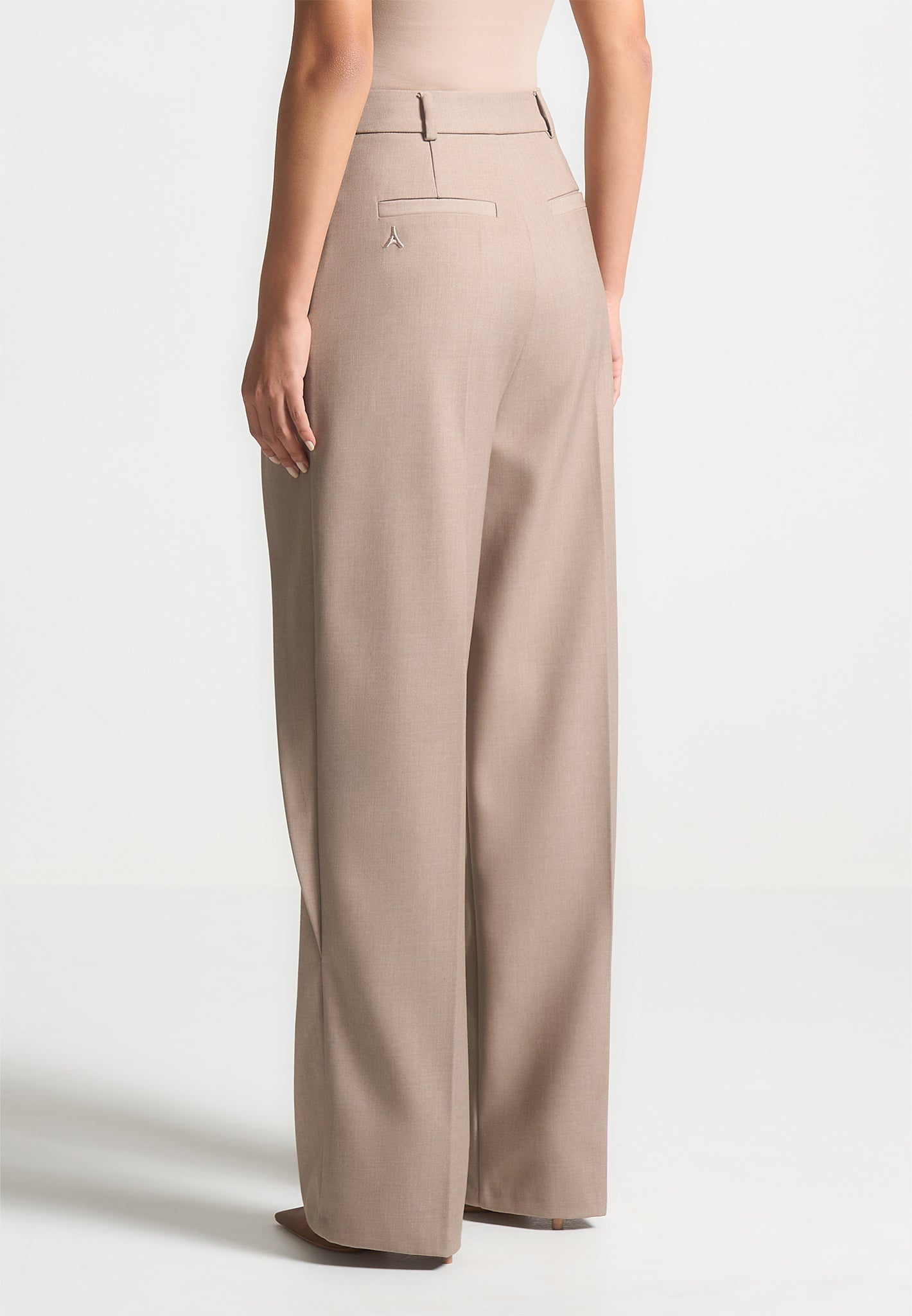 Foldover Tailored Trousers with D-Ring Belt - Taupe